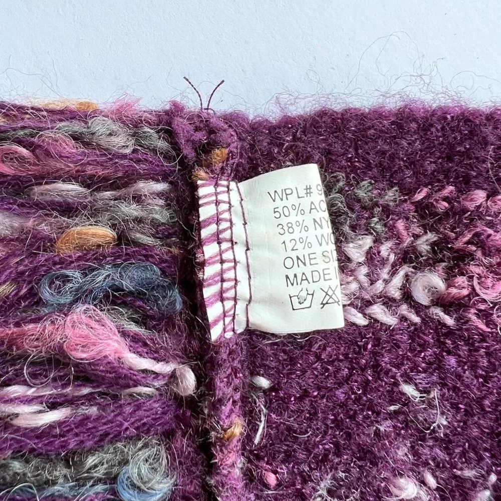 Wool Blend Purple Multi-Color Scarf with Fringe Detail